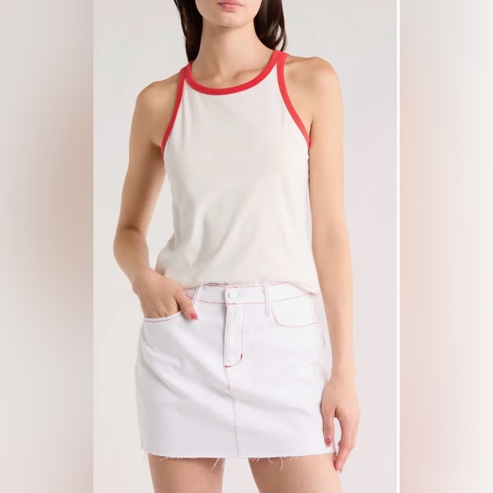 L'AGENCE Rayne White Tank Top W/Red Trim Contrast. Size Medium New With Tags